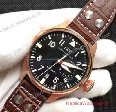 Fake IWC Big Pilots Watch Rose Gold Black Dial Power Reserve 46mm